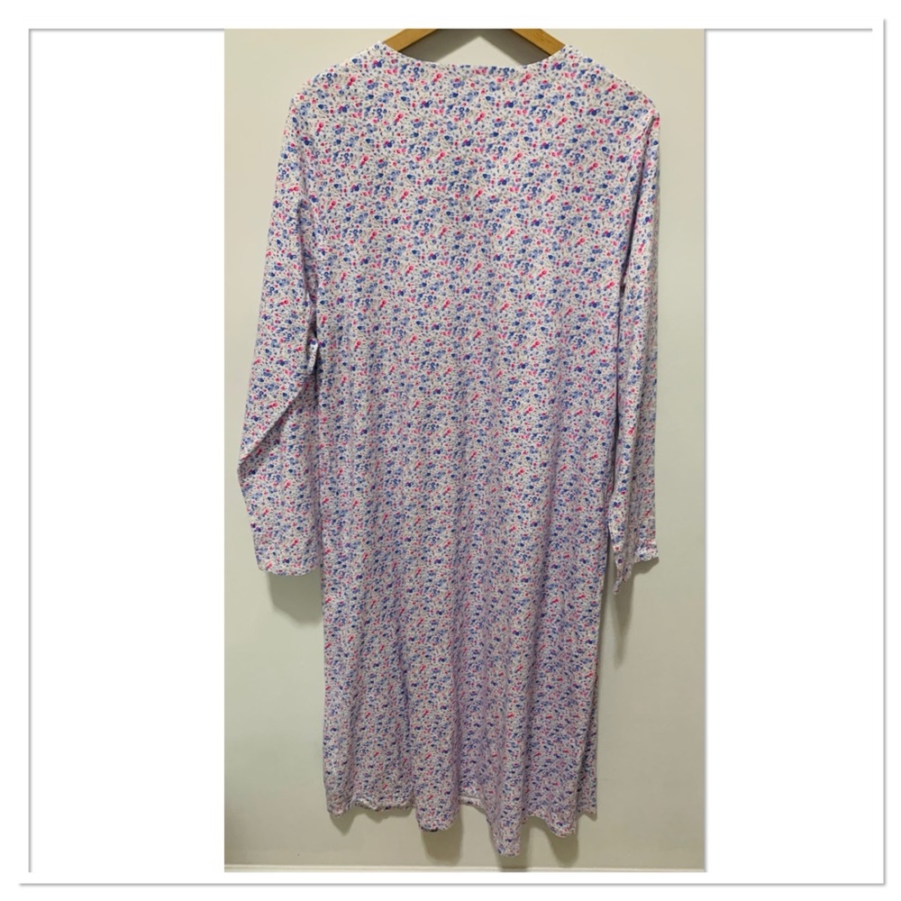 Eileen West White Long Floral Nightgown Pink Blue Size XL - Picture 5 of 8